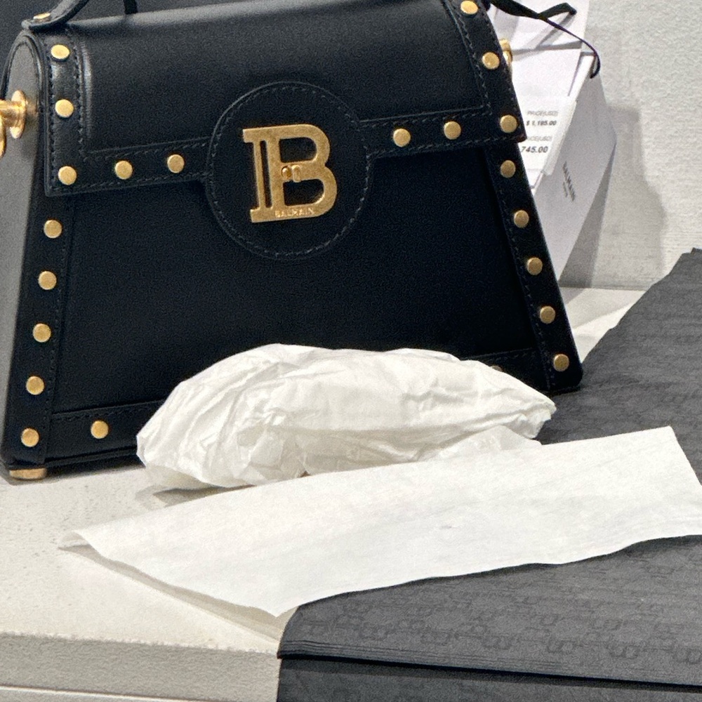 Balmain Black Hobo Bag with Gold Accents